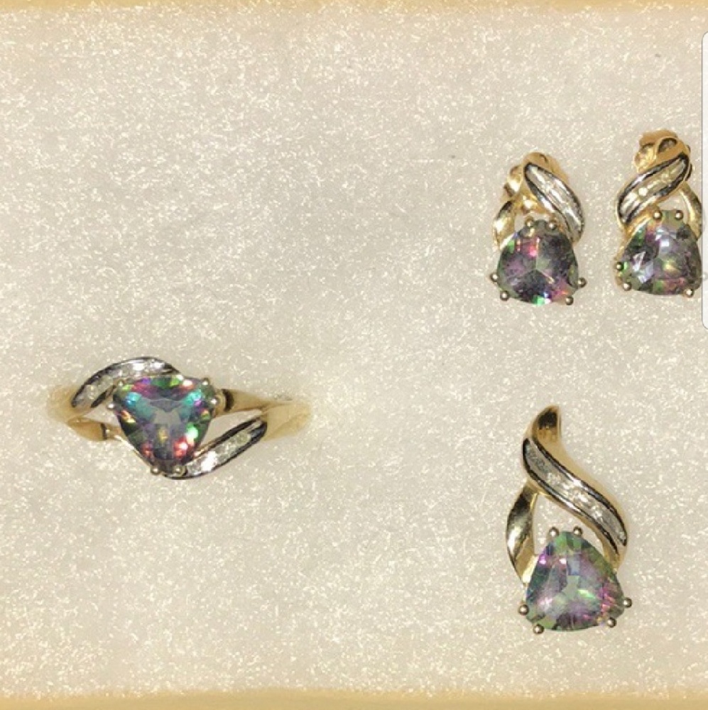 3 Pc 10kt Mystic Topaz & Diamond Set Rings Size 7